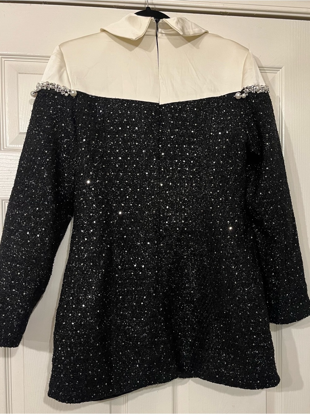 Black Tweed Mini Dress with White Trim - Picture 5 of 5